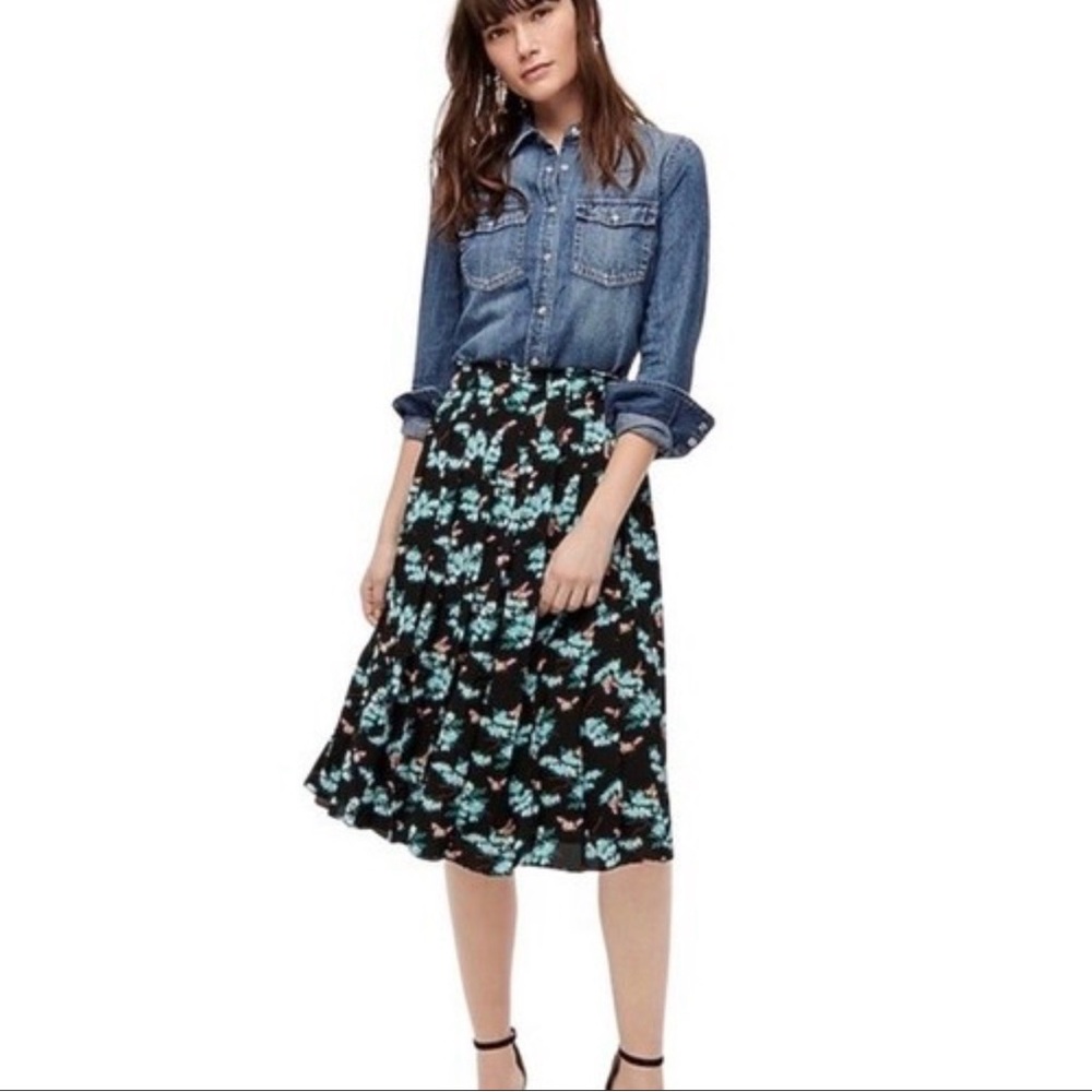 J.Crew Botanical Bees Pleated Midi Skirt 🐝Size 2 Like New/ Flowy, Feminine